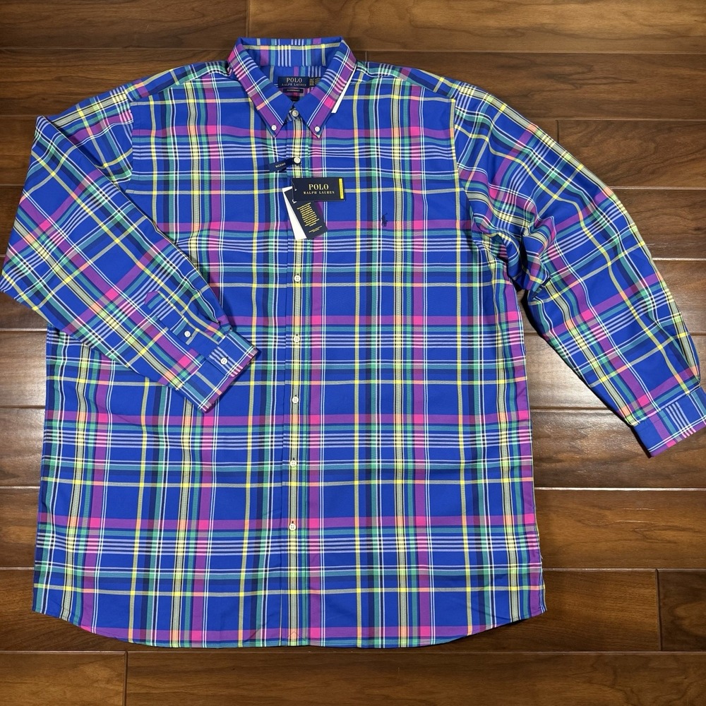 Polo Ralph Lauren Men's Size 3XLT Blue Plaid Performance Button Up Shirt‎